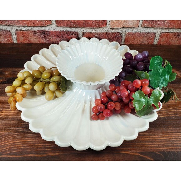 Exquisite White Porcelain Flower Petal Crudités Platter – Elegant Entertaining - Picture 2 of 9
